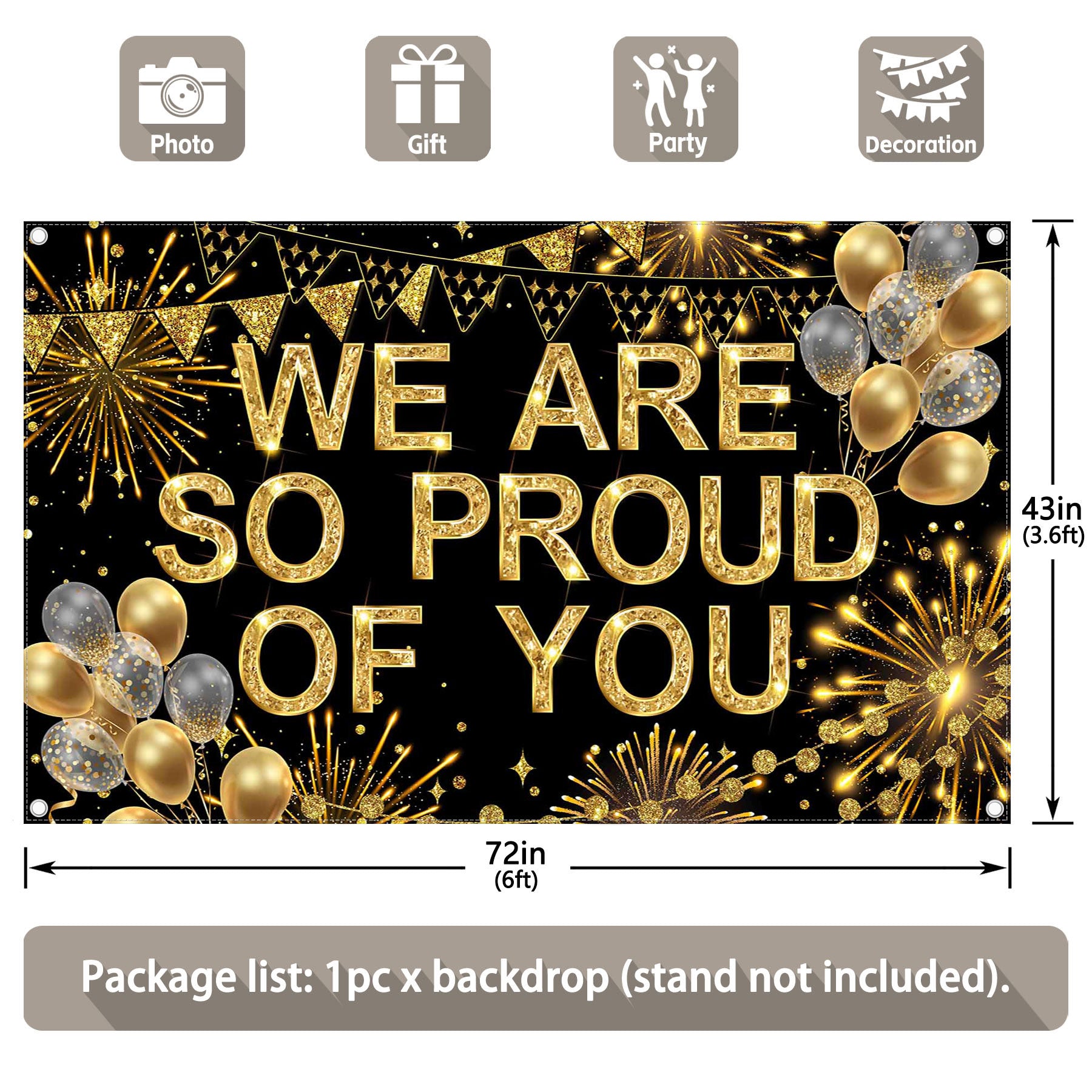 Capture Proud Moments Black & Gold Backdrop(FAST) - UUFelice Studio