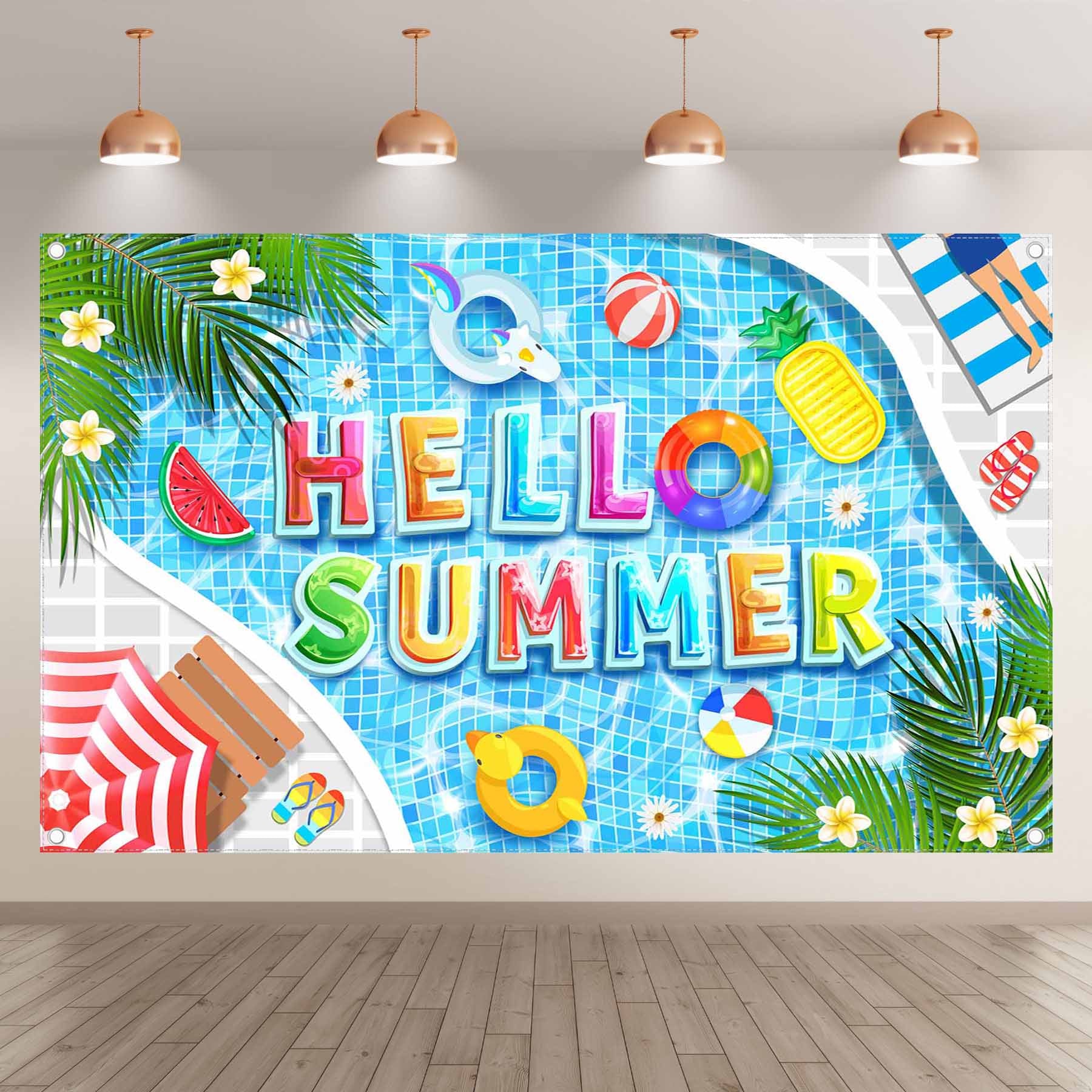 Hello Summer Hawaiian Pool Party Tropical Background(FAST)