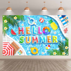 Hello Summer Hawaiian Pool Party Tropical Background(FAST)