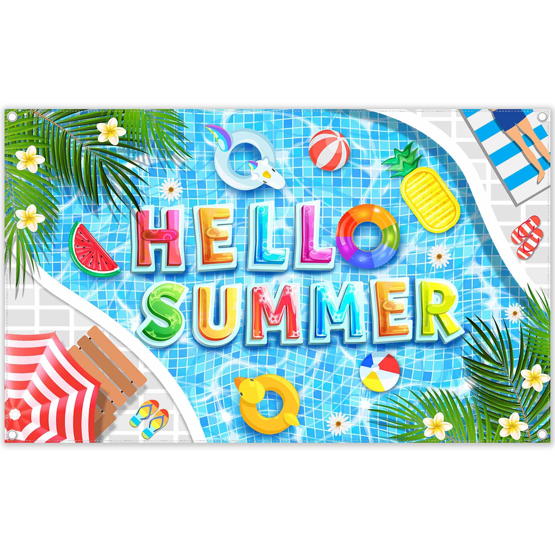 Hello Summer Hawaiian Pool Party Tropical Background(FAST)