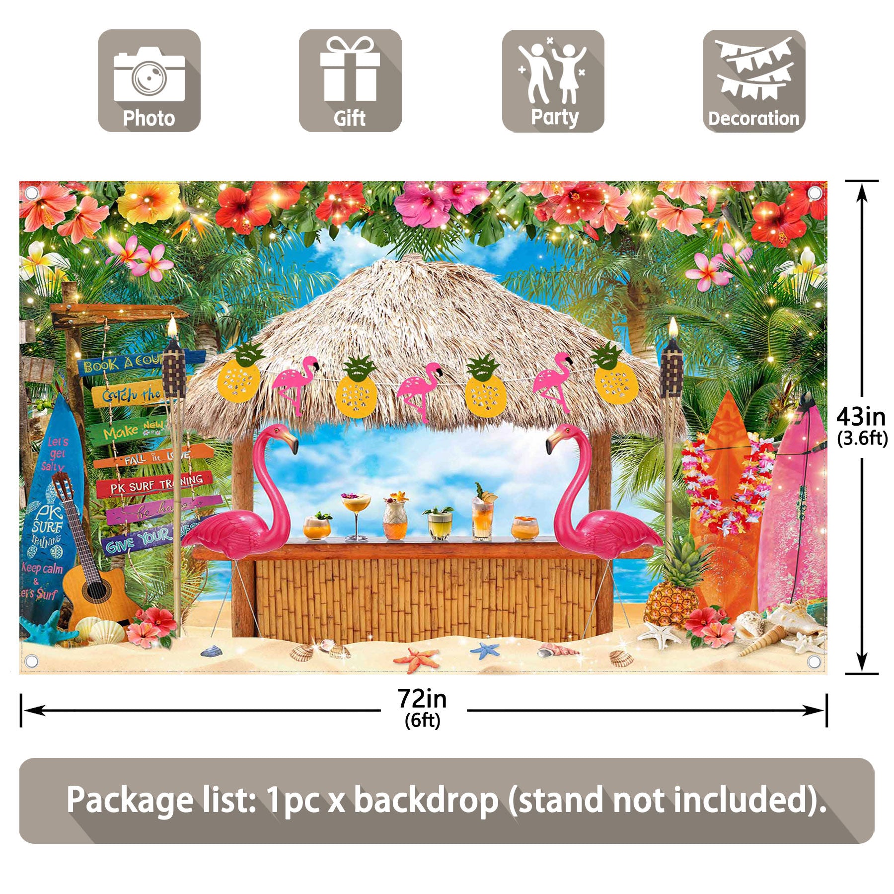 Summer Hawaiian Beach Tropical Tiki Bar Luau Background - UUFelice Studio