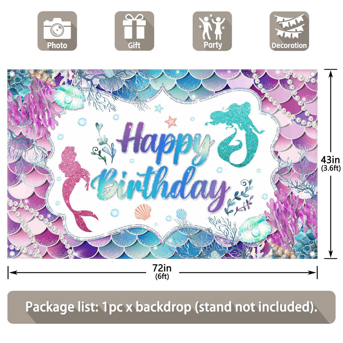 Mermaid Happy Birthday Coral Sea Scales Backdrop(FAST) - UUFelice Studio