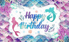 Mermaid Happy Birthday Coral Sea Scales Backdrop(FAST) - UUFelice Studio