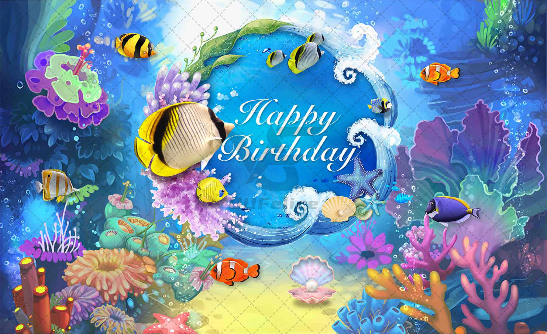 Summer Under The Sea Happy Birthday  Backdrop - UUFelice Studio