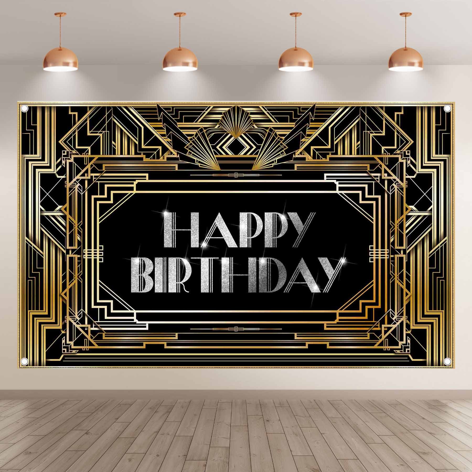 Happy Birthday Black and Gold Roaring 20s Art Background