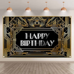 Happy Birthday Black and Gold Roaring 20s Art Background