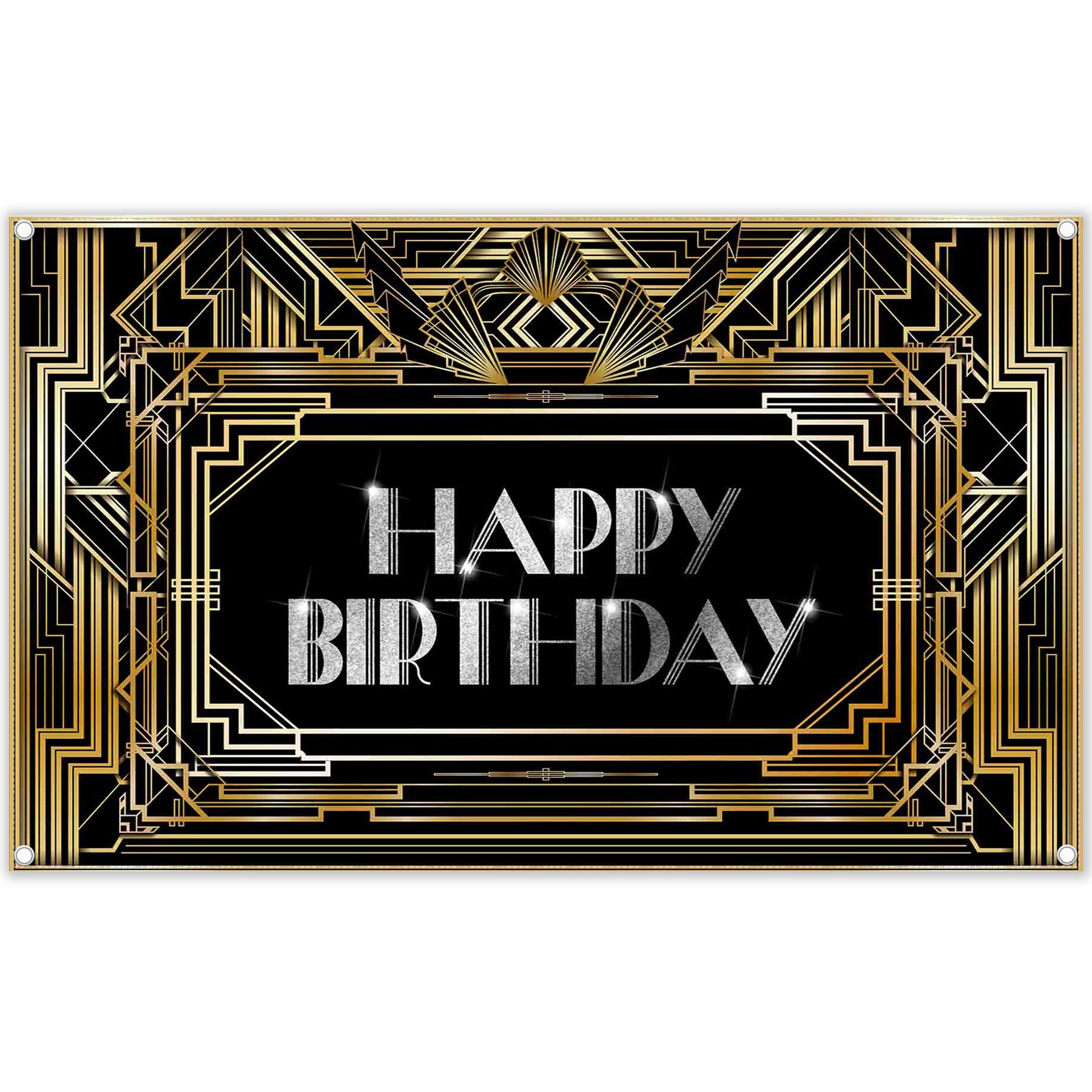 Happy Birthday Black and Gold Roaring 20s Art Background