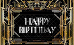 Happy Birthday Black and Gold Roaring 20s Art Background