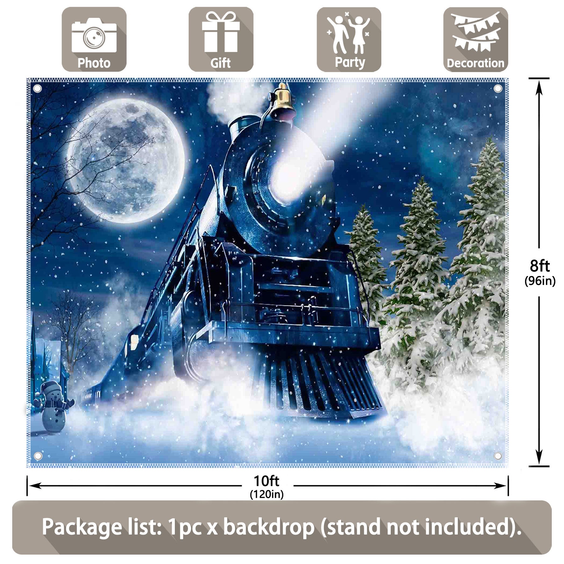 Winter Christmas Train Snow Night Railway Backdrop - UUFelice Studio