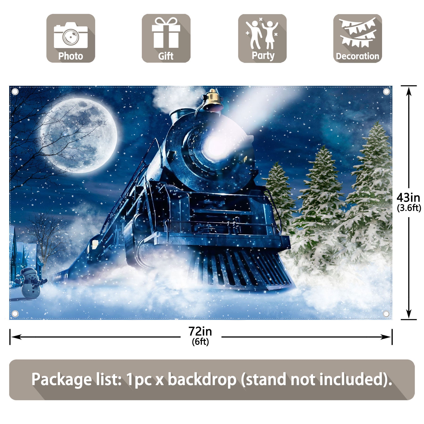 Winter Christmas Train Snow Night Railway Backdrop - UUFelice Studio