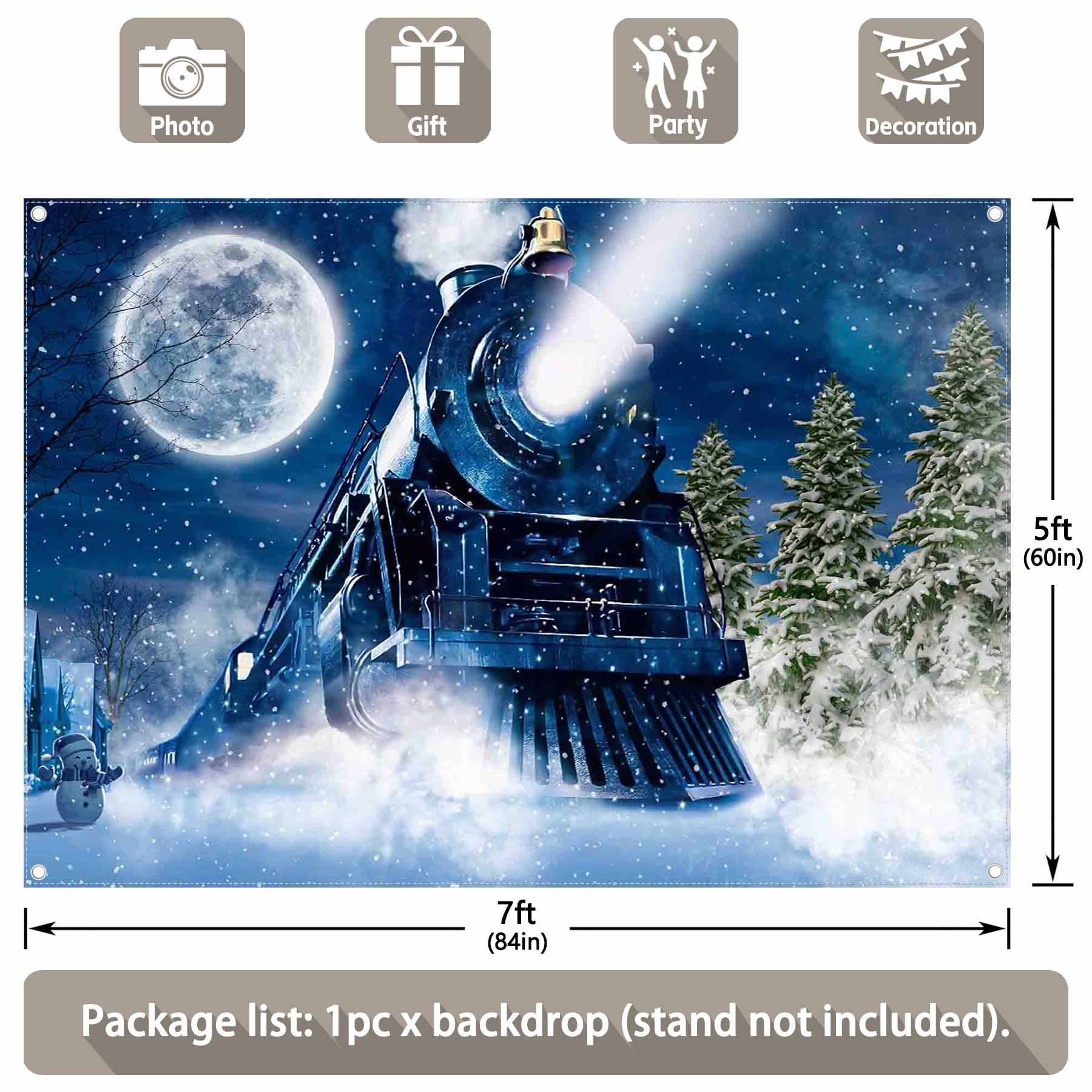 Winter Christmas Train Snow Night Railway Backdrop - UUFelice Studio