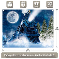 Winter Christmas Train Snow Night Railway Backdrop - UUFelice Studio