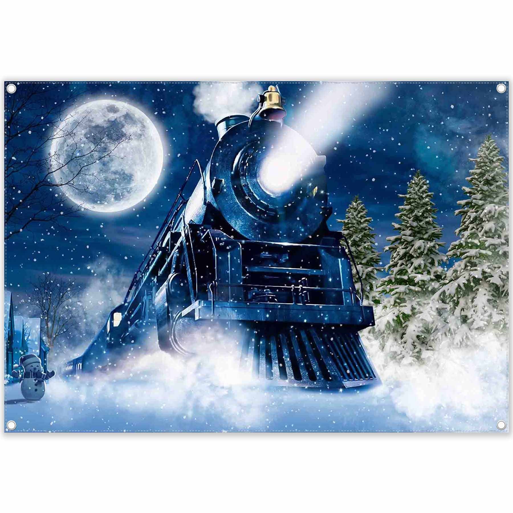 Winter Christmas Train Snow Night Railway Backdrop - UUFelice Studio