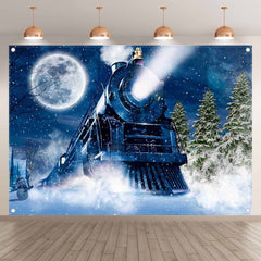 Winter Christmas Train Snow Night Railway Backdrop - UUFelice Studio