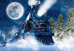 Winter Christmas Train Snow Night Railway Backdrop - UUFelice Studio