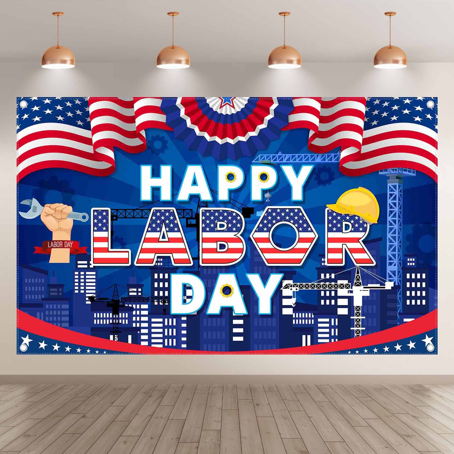 Happy Labor Day American Flags Stars Stripes Background(FAST)