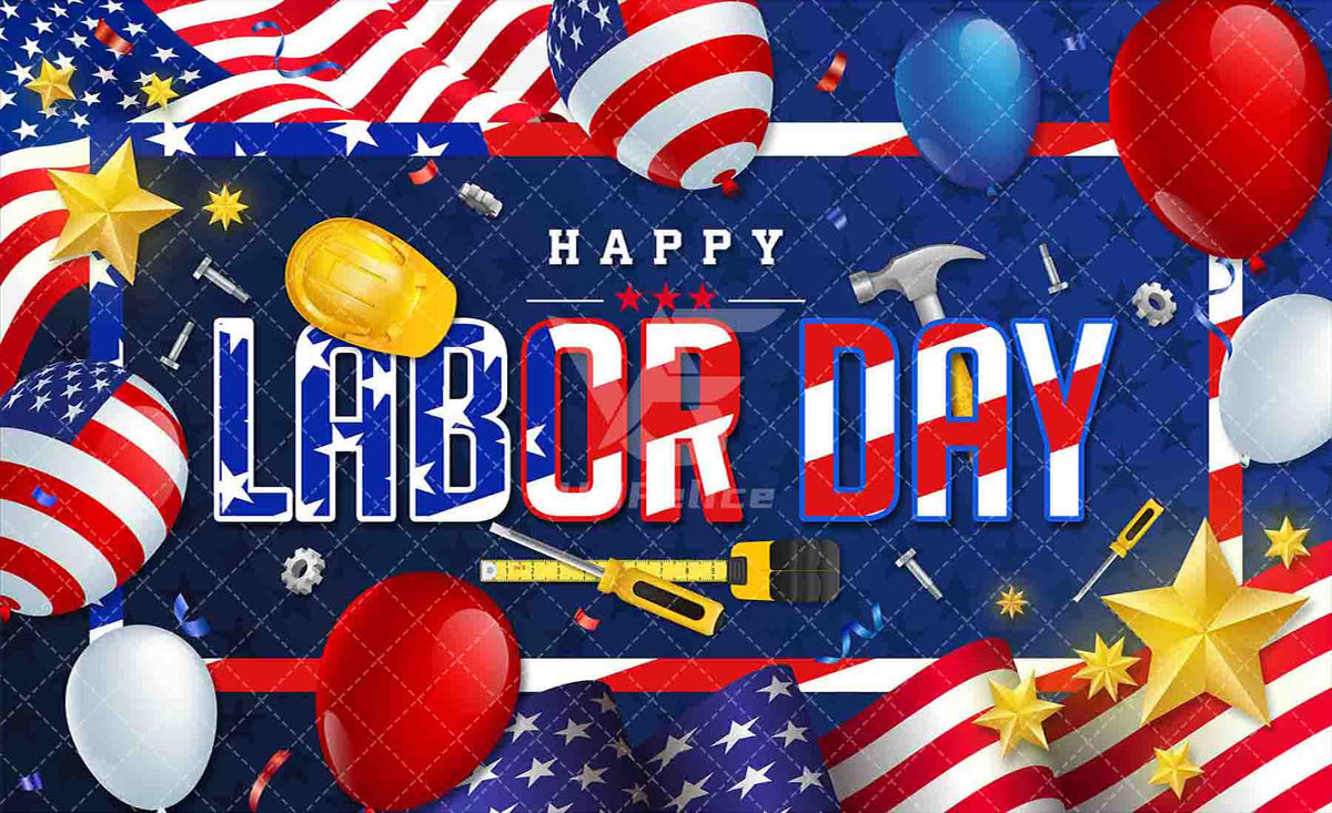 Happy Labor Day American Stars and Stripes Flag Backdrop(FAST)