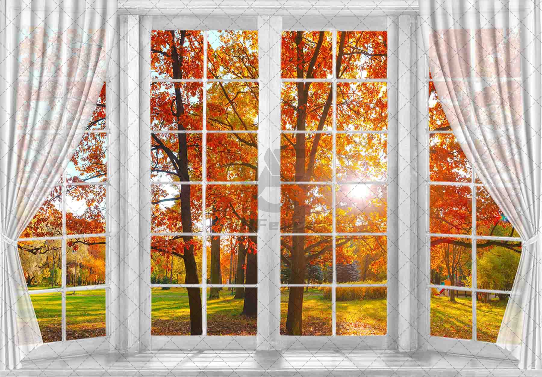 Autumn Tree Window Fall Forest Scene Natural Backdrop - UUFelice Studio