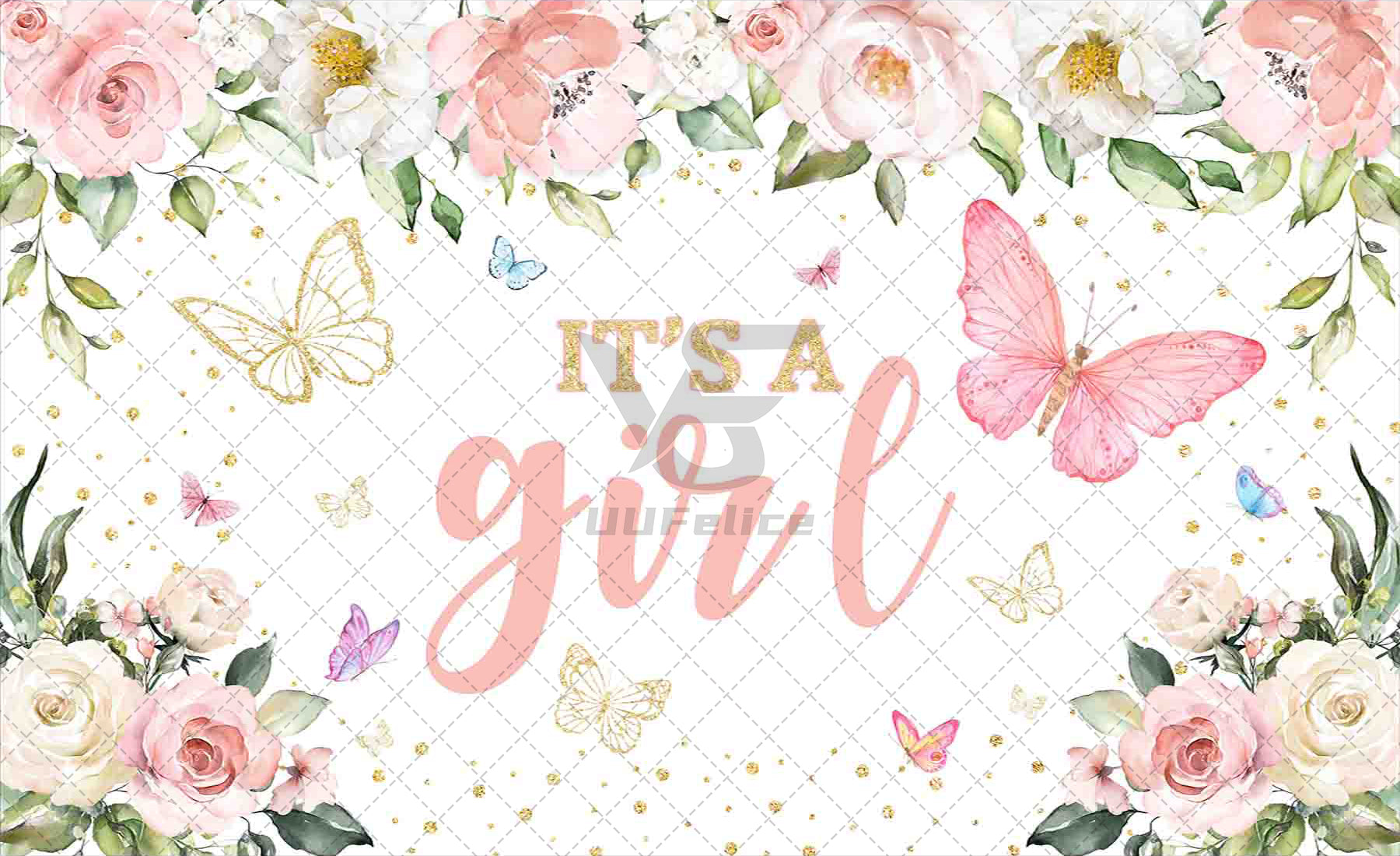 It's A Girl Shower Spring Polyester Photography Backdrop - UUFelice Studio