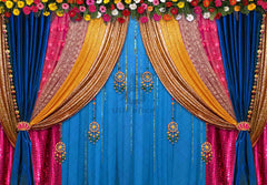 1pc,7x5ft Polyester Indian Traditional Backdrop Macrame Marigold Garland Colorful Curtain Photography Background Hindu Wedding Banner Diwali Pooja Decorations Photo Props - UUFelice Studio