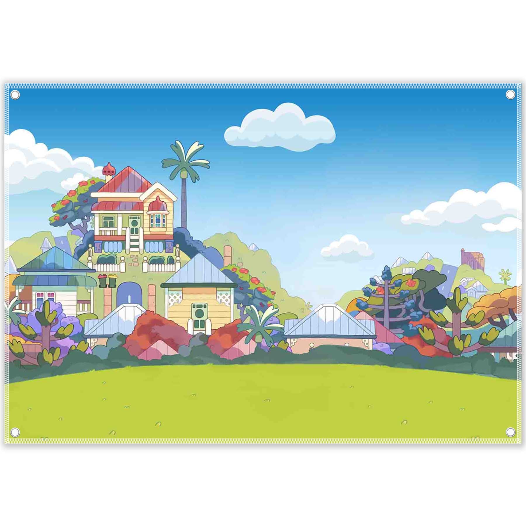 Blue Cartoon-Themed Birthday Building Wonderland Backdrop(FAST) - UUFelice Studio