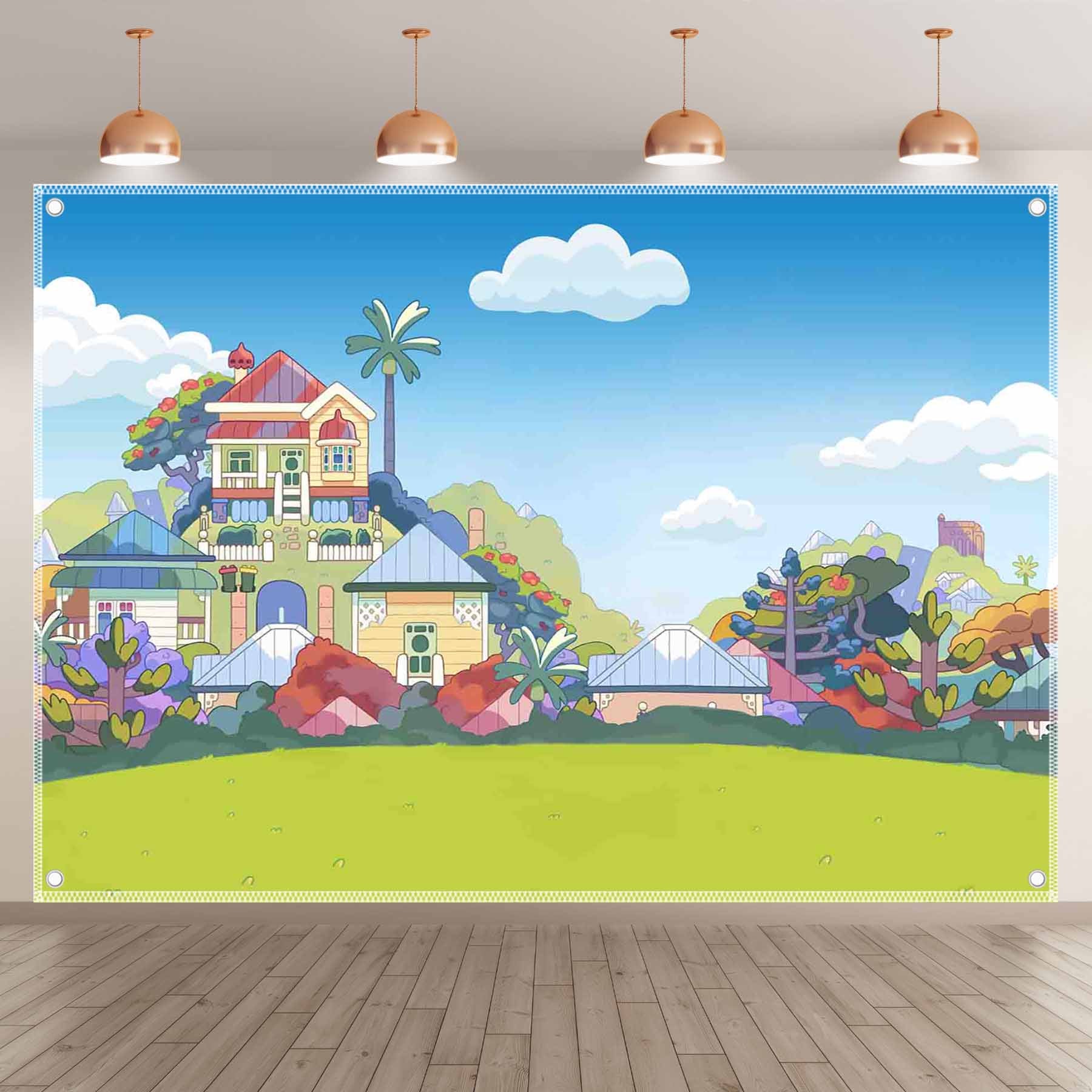 Blue Cartoon-Themed Birthday Building Wonderland Backdrop(FAST) - UUFelice Studio