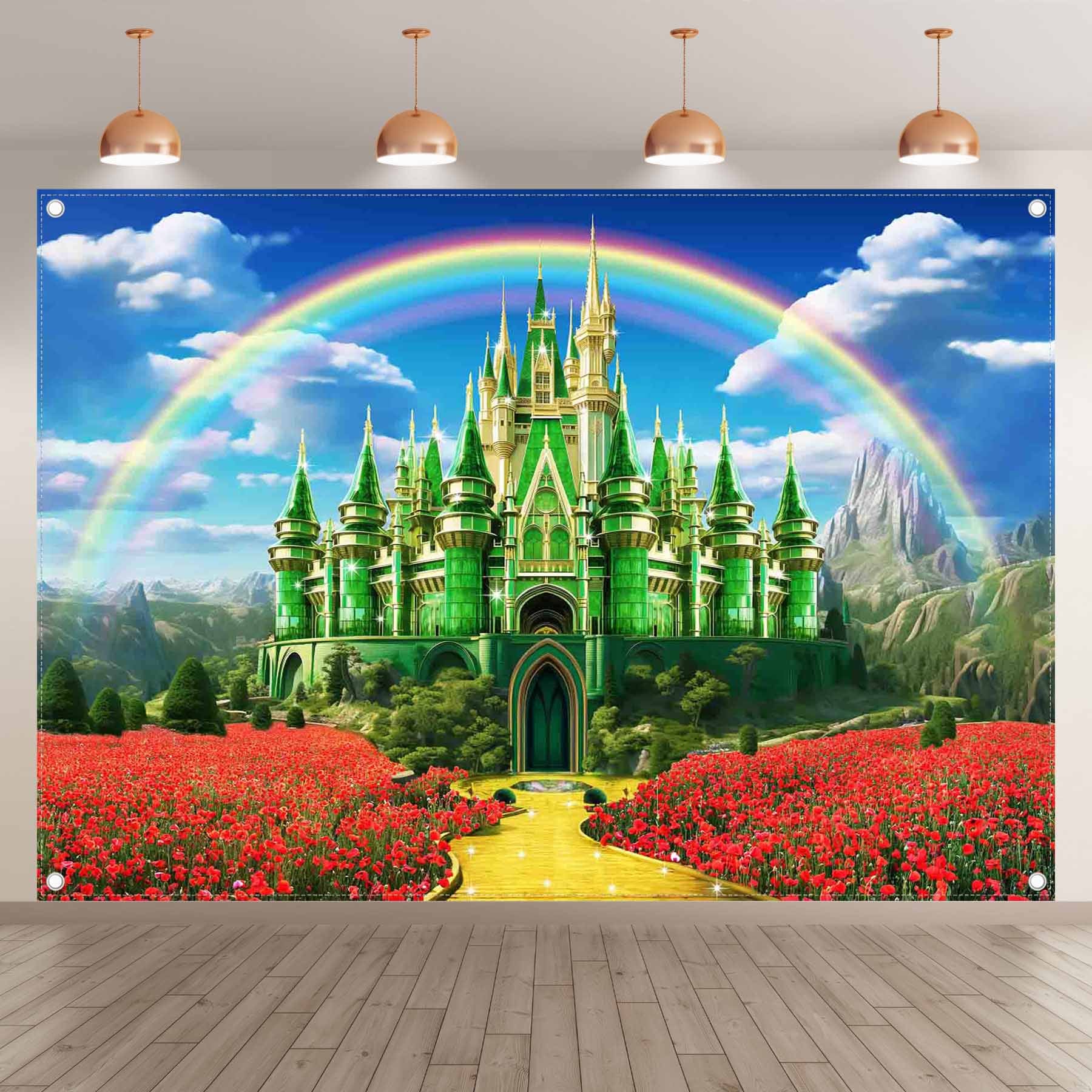 Emerald Green Castle Yellow Brick Road Rainbow Backdrop(FAST) - UUFelice Studio