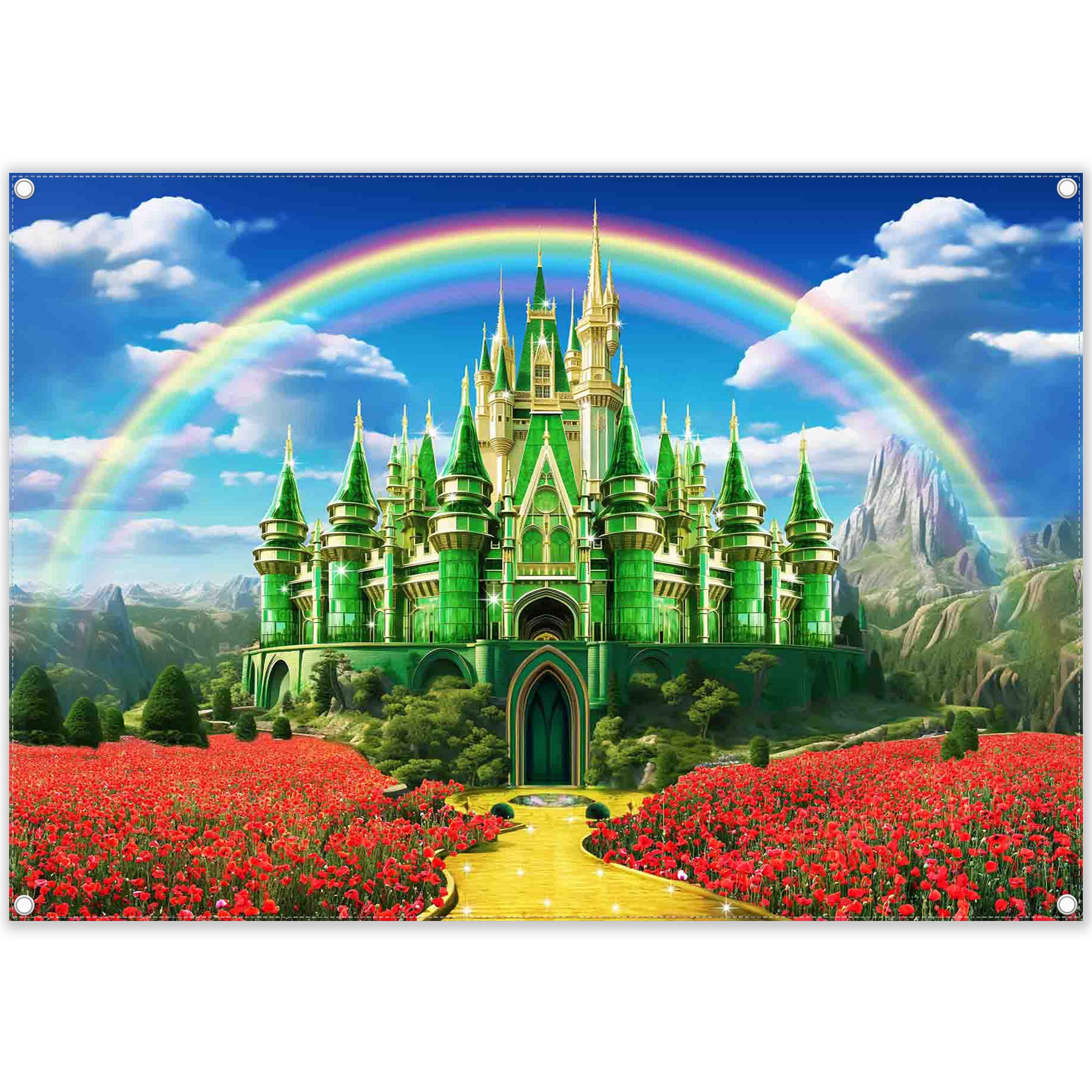 Emerald Green Castle Yellow Brick Road Rainbow Backdrop(FAST) - UUFelice Studio