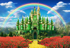 Emerald Green Castle Yellow Brick Road Rainbow Backdrop(FAST) - UUFelice Studio