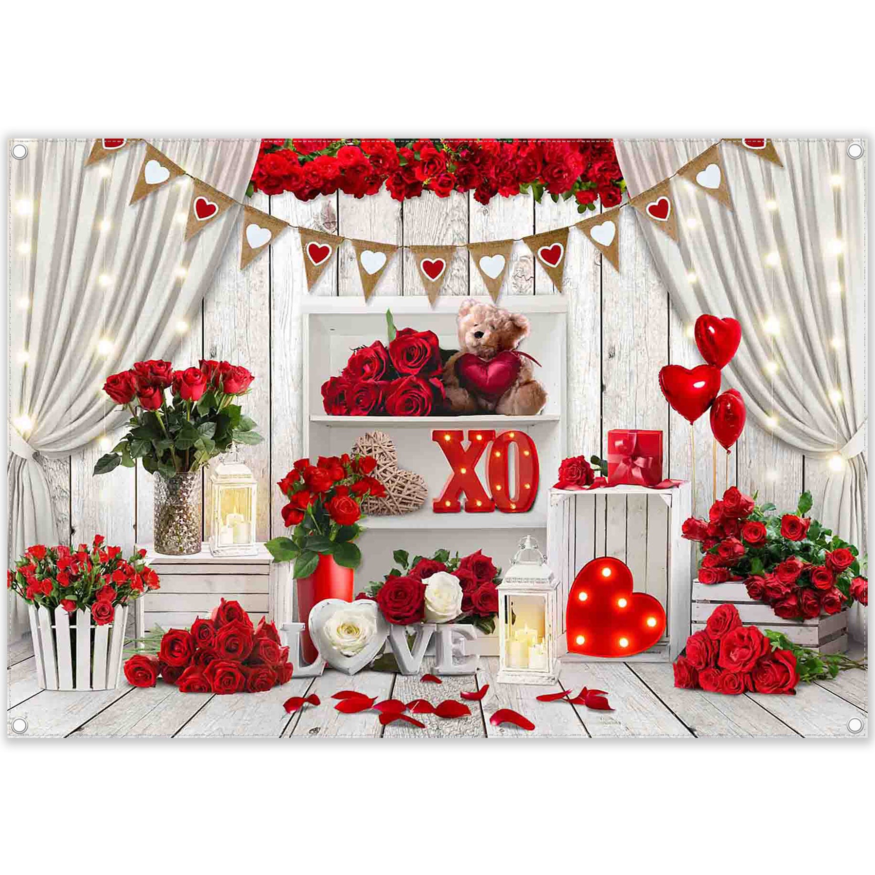 Valentine's Day Red Rose White Wood Rustic Backdrop(FAST) - UUFelice Studio