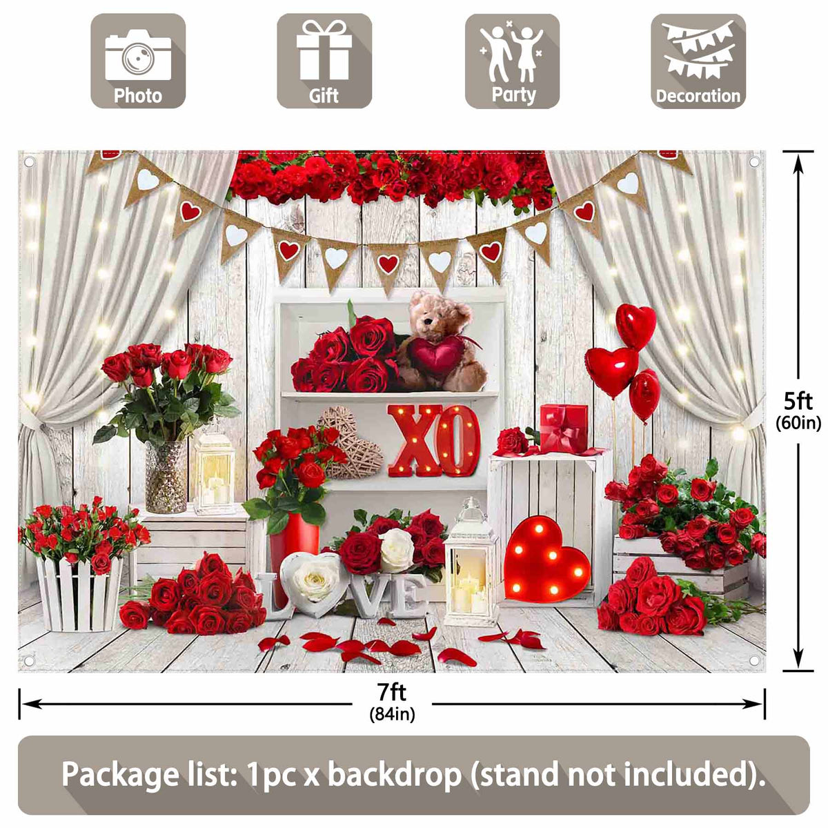 Valentine's Day Red Rose White Wood Rustic Backdrop(FAST) - UUFelice Studio