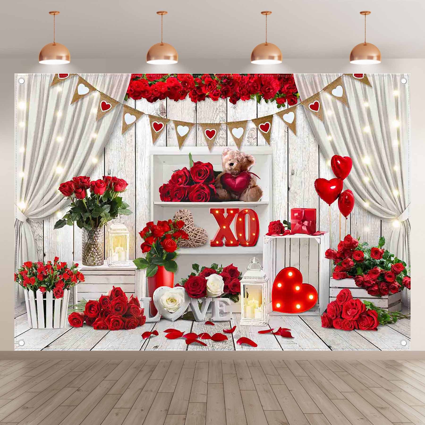 Valentine's Day Red Rose White Wood Rustic Backdrop(FAST) - UUFelice Studio