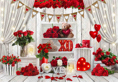 1pc, 7x5ft/8x6ft/10x8ft Valentine's Day Red Rose White Wood Rustic Polyester Photography Backdrop, Loveheart Flowers Gift Balloons Curtain Party Photo Background Tapestry, Romantic Banner Decorations, Photo Booths Studio Props, Birthday Cake Table Supplie - UUFelice Studio