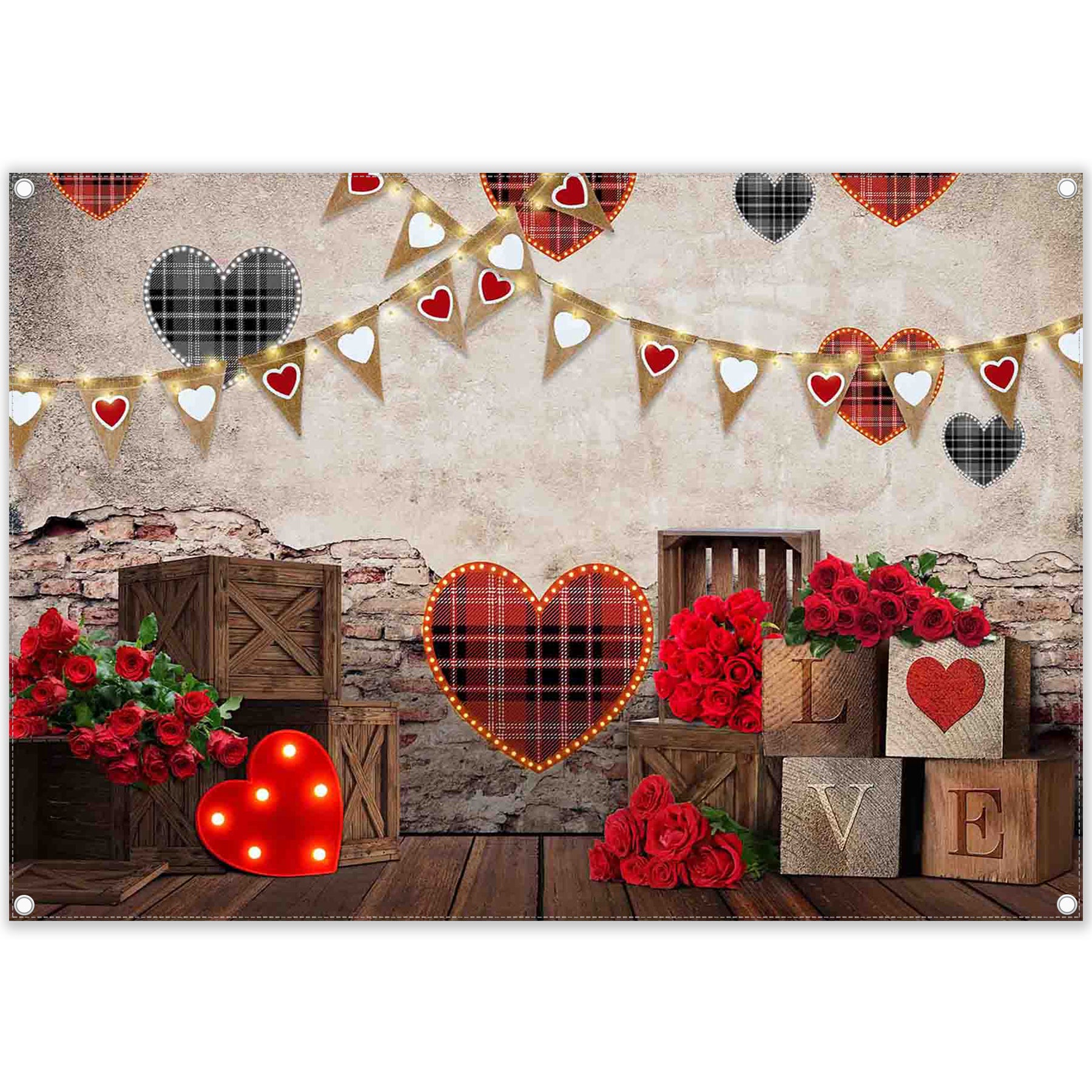 Valentine's Day Plaid Love Heart Brick Wall Background(FAST) - UUFelice Studio