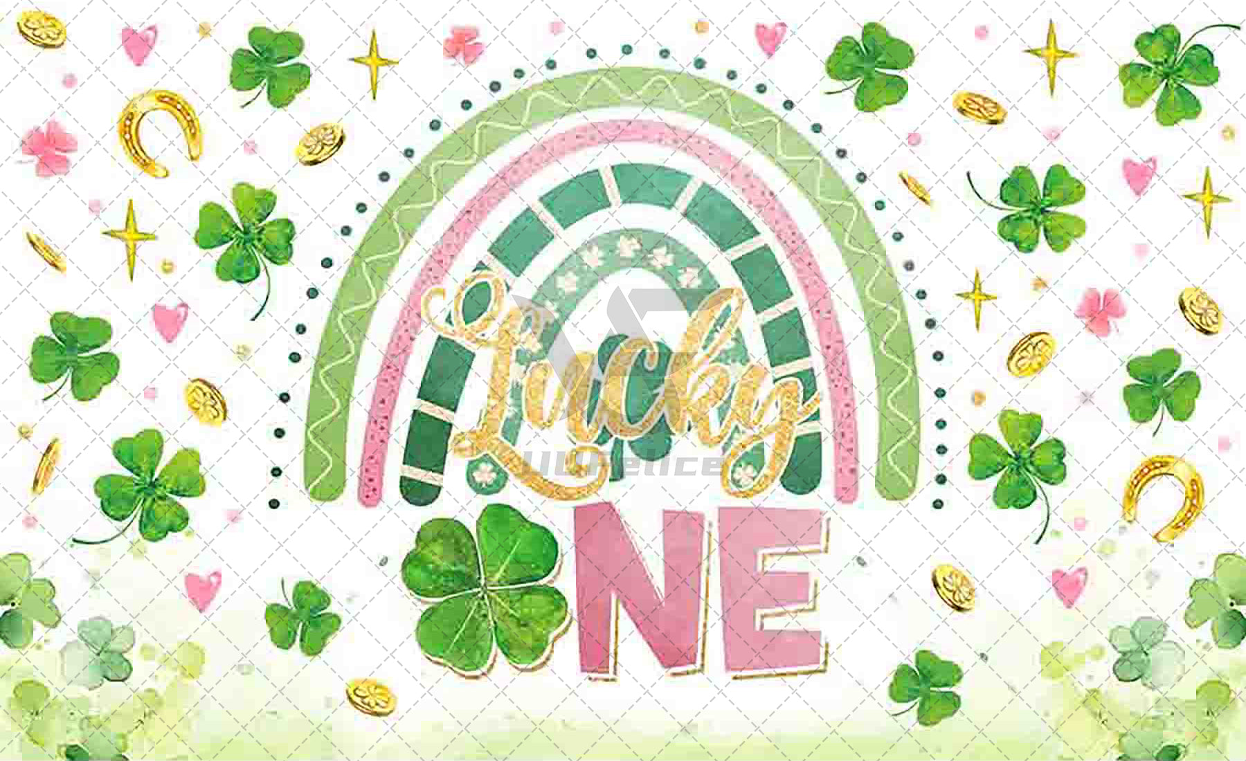 1pc, 72x43inch/96x60inch Polyester Pink/Blue Lucky One Birthday Photography Backdrop, St. Patrick's Day Shamrock Clover Rainbow Party Photo Background Tapestry, Party Banner Decorations, Photo Booths Studio Props, Cake Table Supplies Room Decor, Drilled H - UUFelice Studio