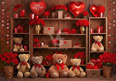 Valentine's Day Bear Red Rose Love Heart Backdrop