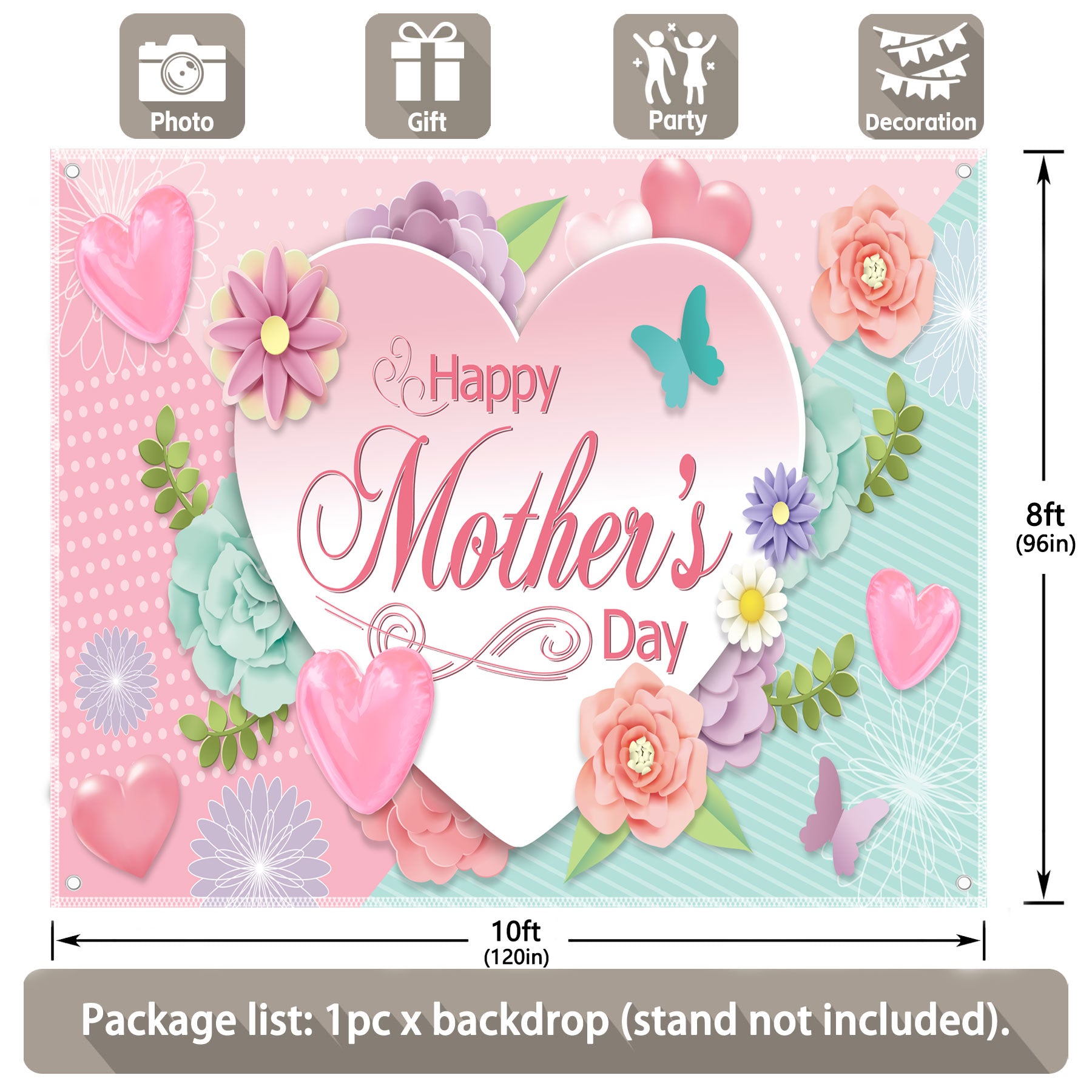 Happy Mother's Day Pink Love Rose Carnation Butterfly Background - UUFelice Studio