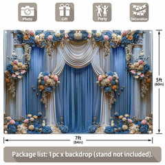 Blue Floral Curtain Wedding Ceremony Bridal Shower Backdrop