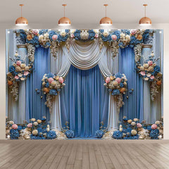 Blue Floral Curtain Wedding Ceremony Bridal Shower Backdrop