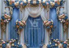 Blue Floral Curtain Wedding Ceremony Bridal Shower Backdrop