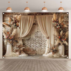 Boho Floral Wedding Pampas Grass Curtain Backdrop