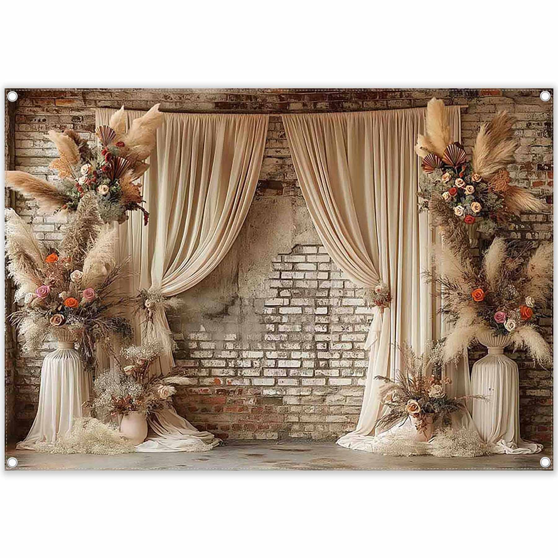 Boho Floral Wedding Pampas Grass Curtain Backdrop