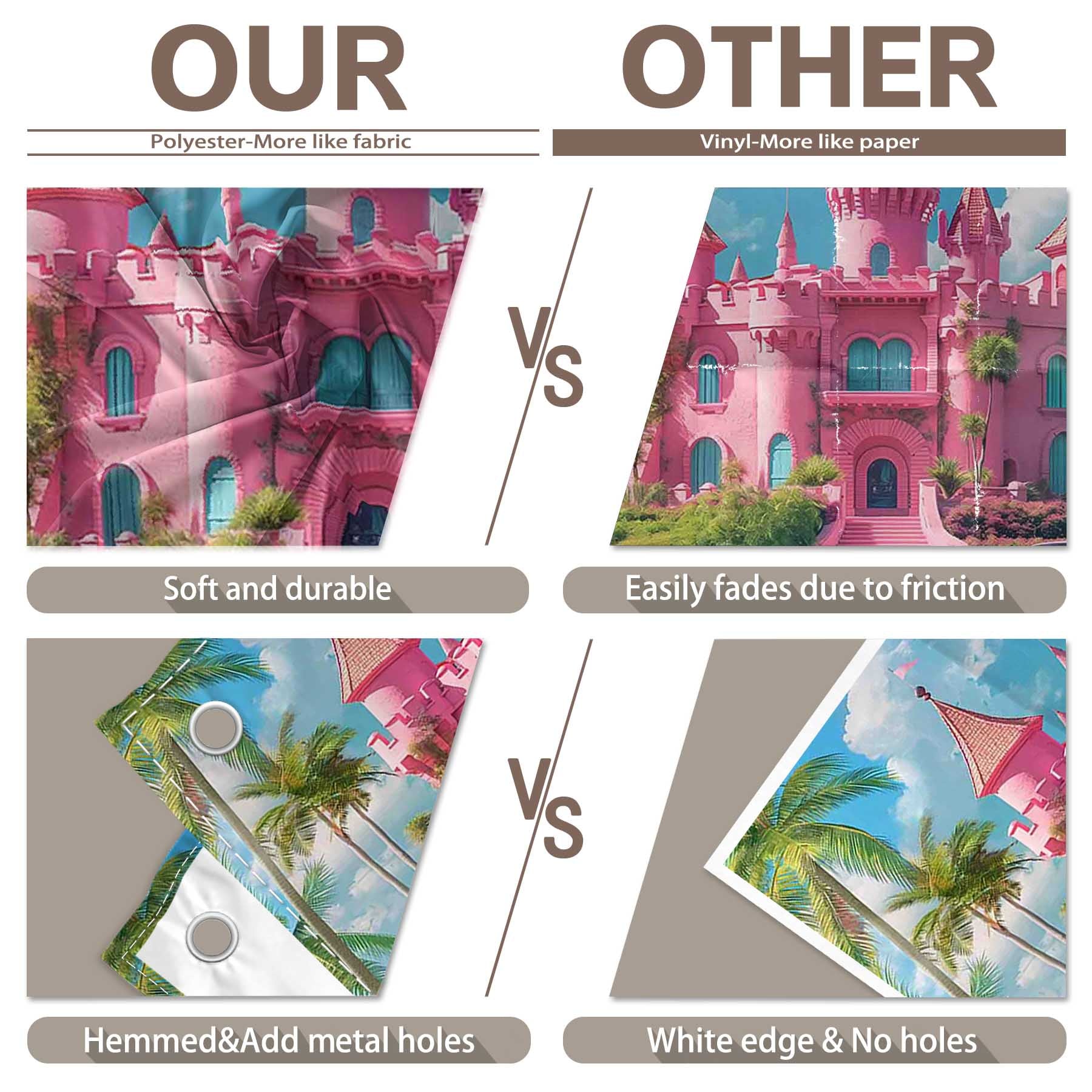 Beach Castle Hawaiian Tropical Plam Tree Pink House Backdrop