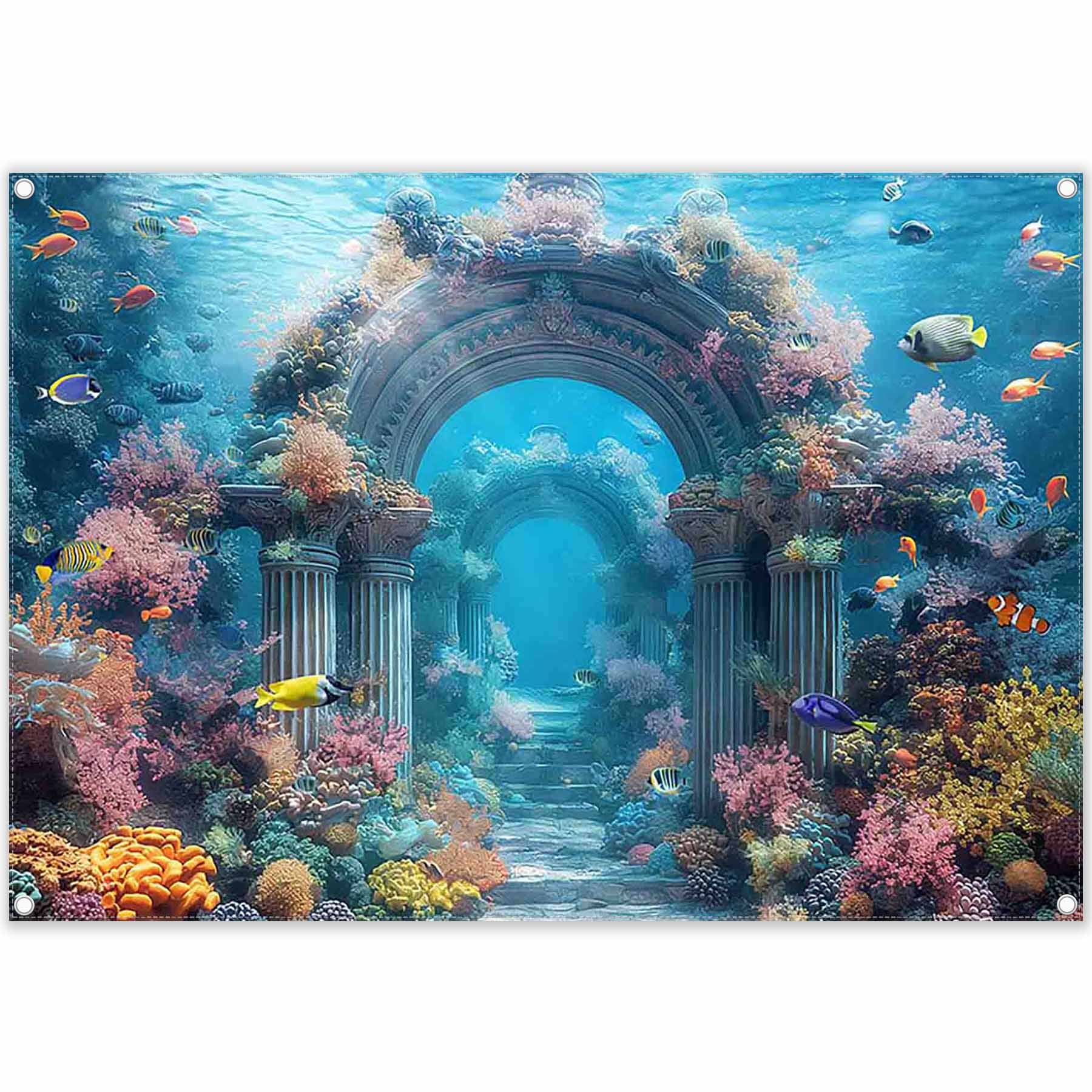 Underwater Ocean Palace Tropical Fish Coral Backdrop