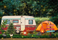 Forest Camping  Campfire Tent Caravans Backdrop