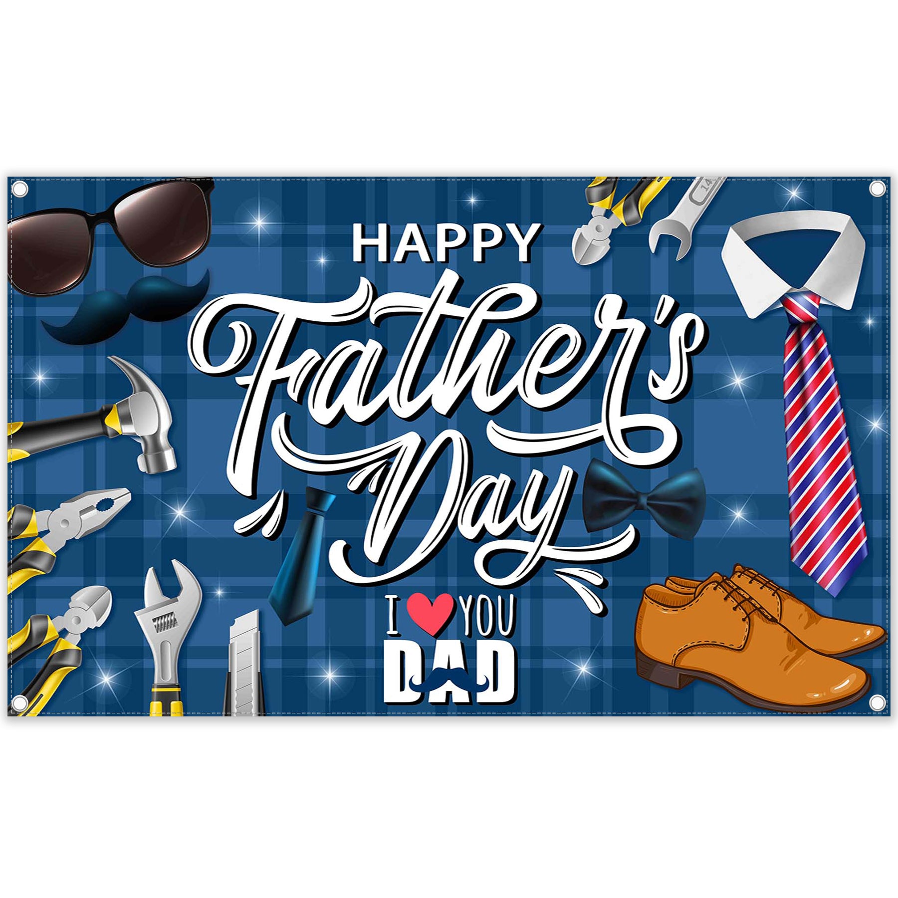 Happy Father's Day Shirt Tie Hat Glitter Backdrop（FAST）