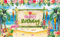 Aloha Happy Birthday Summer Tropical Beach Backdrop