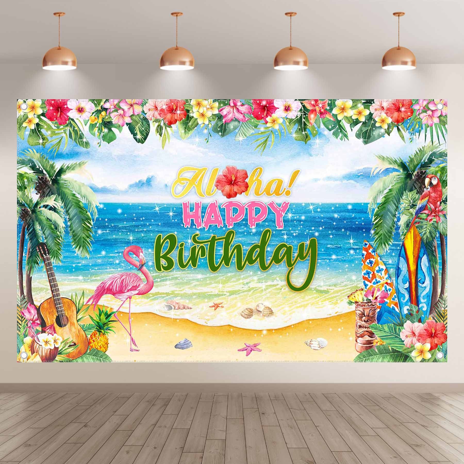 Aloha Birthday Hawaiian Tropical Luau Summer Backdrop(FAST)