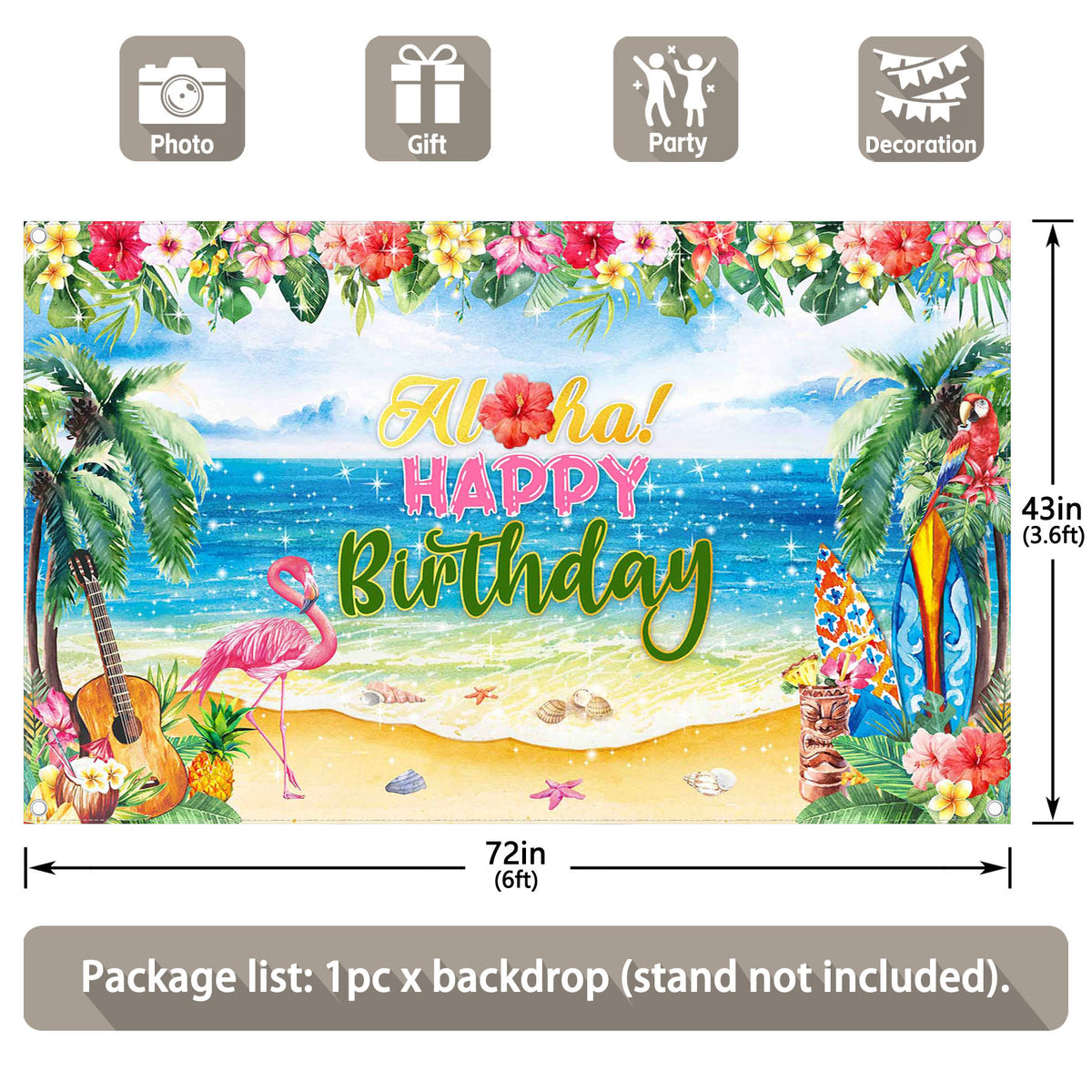 Aloha Birthday Hawaiian Tropical Luau Summer Backdrop(FAST)