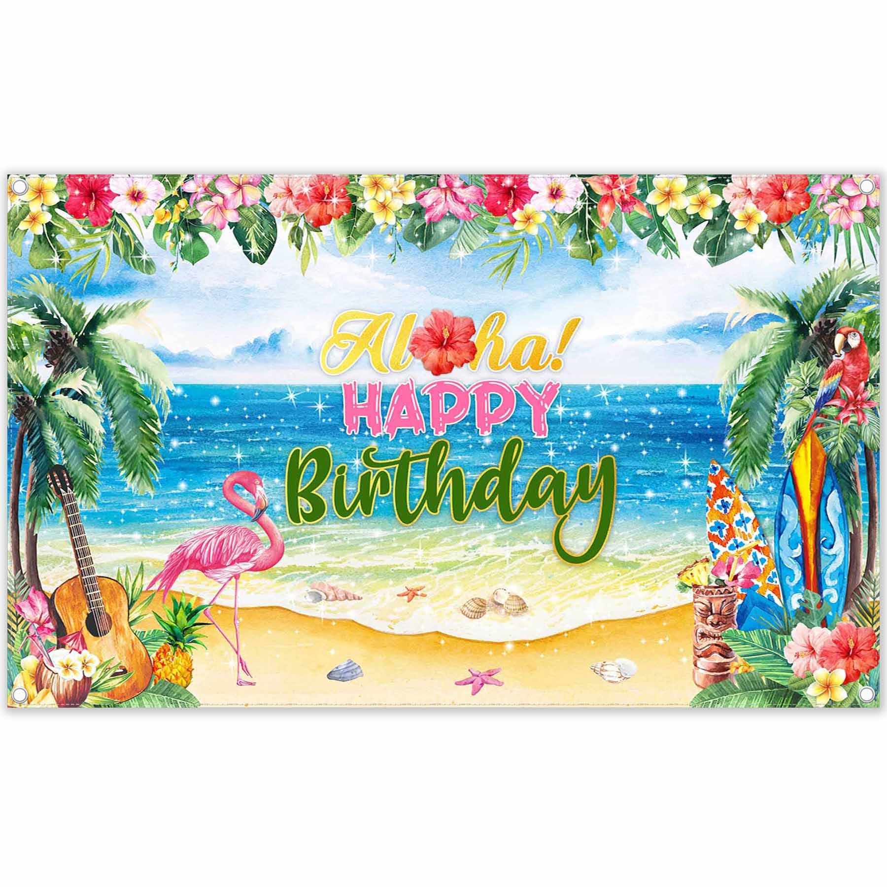 Aloha Birthday Hawaiian Tropical Luau Summer Backdrop(FAST)